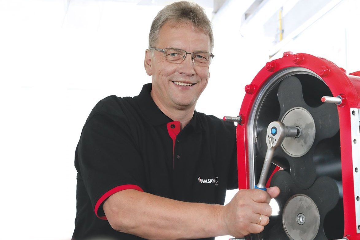 Service mechanic working on a pump