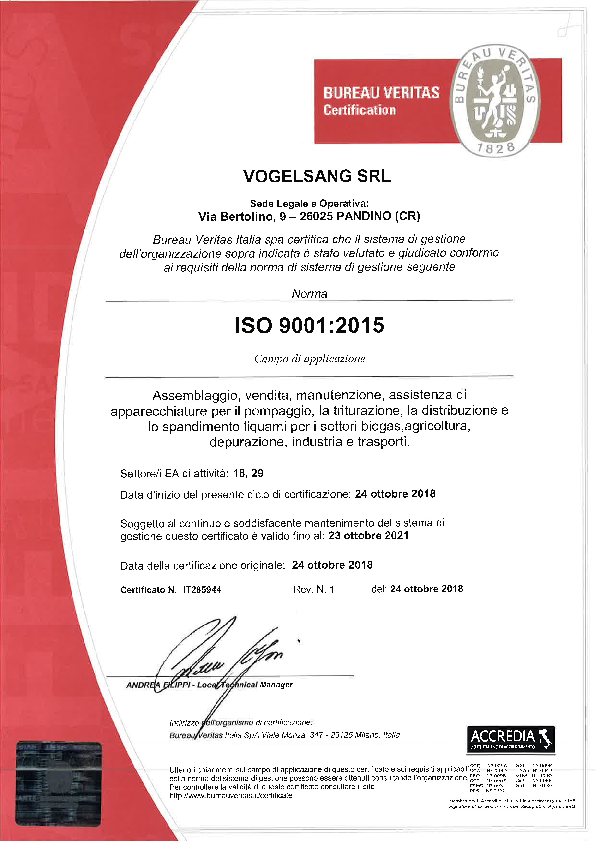 Certificazione di qualità Vogelsang Italia